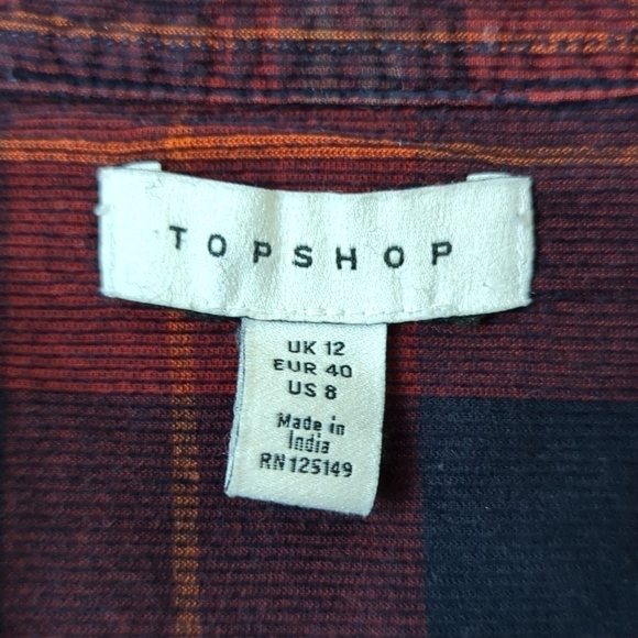 Topshop Classic Plaid Pinwale Corduroy Long Sleeve Button Down Shirt Burgundy 8 - Picture 4 of 12